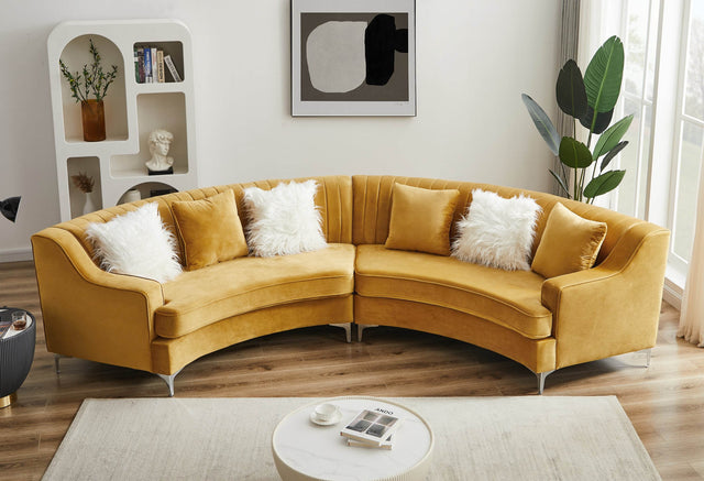 Gold Velvet Curved Modern Sofa Seating - Omega Lifestyles