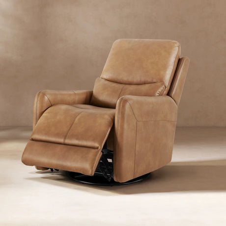 Brown Faux Leather Power Recliner Chair With Swivel And Recline - Omega Lifestyles