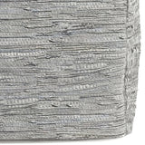 Cream Genuine Buffalo Leather Square Pouf Accent Ottoman - Omega Lifestyles