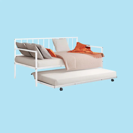 Full Contemporary White Metal Daybed With Trundle - Omega Lifestyles