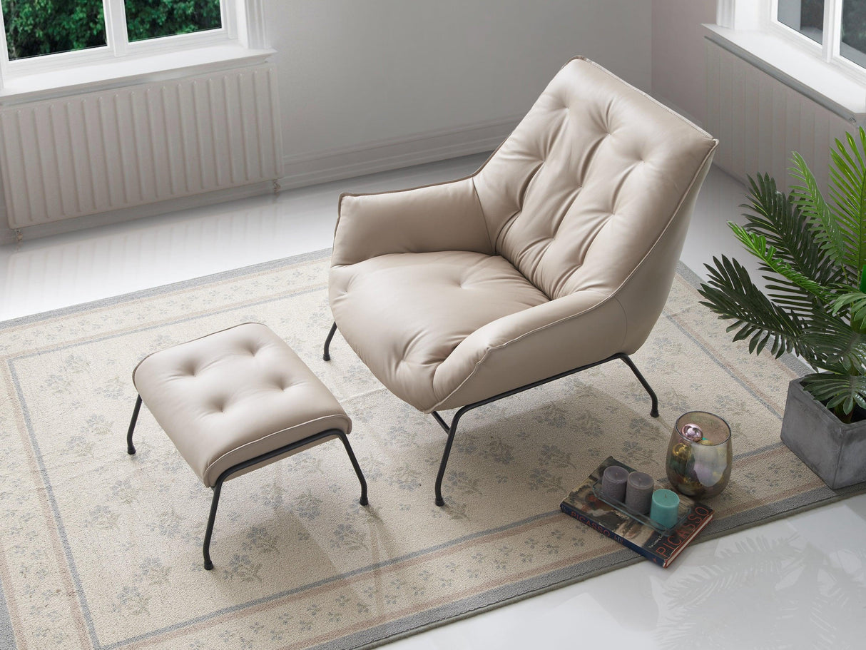 Khaki Top Grain Leather Accent Chair And Ottoman - Omega Lifestyles