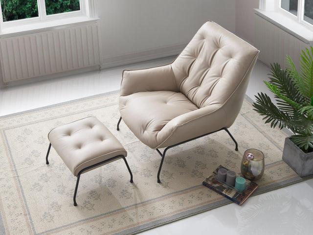 Khaki Top Grain Leather Accent Chair And Ottoman - Omega Lifestyles