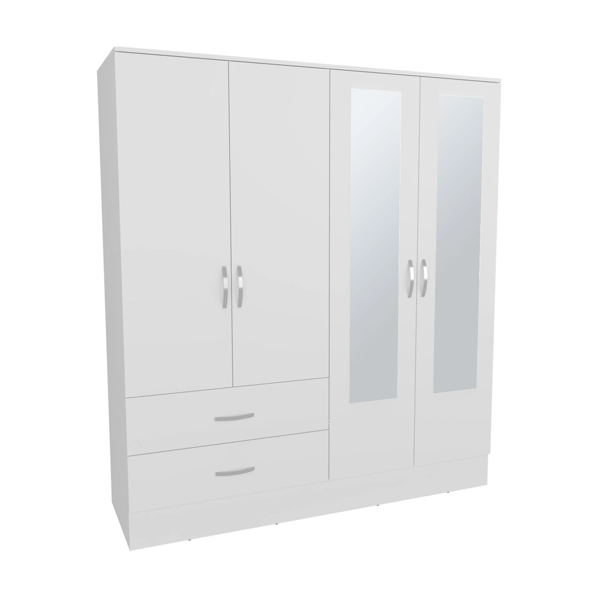White Engineered Wood 4-Door Wardrobe Armoire - Omega Lifestyles