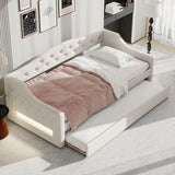 Twin XL Upholstered Linen Daybed With LED Trundle - Omega Lifestyles