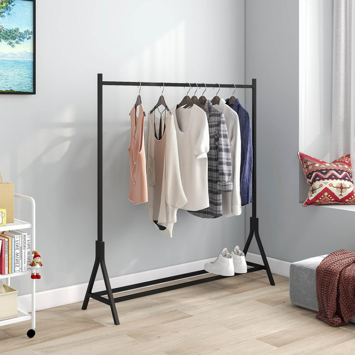 Industrial Vintage Metal Freestanding Garment Rack With Shoe Shelf