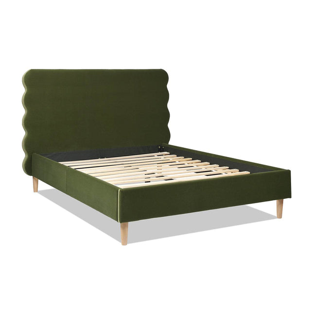 Modern Wavy Velvet Upholstered Queen Bed Frame - Omega Lifestyles