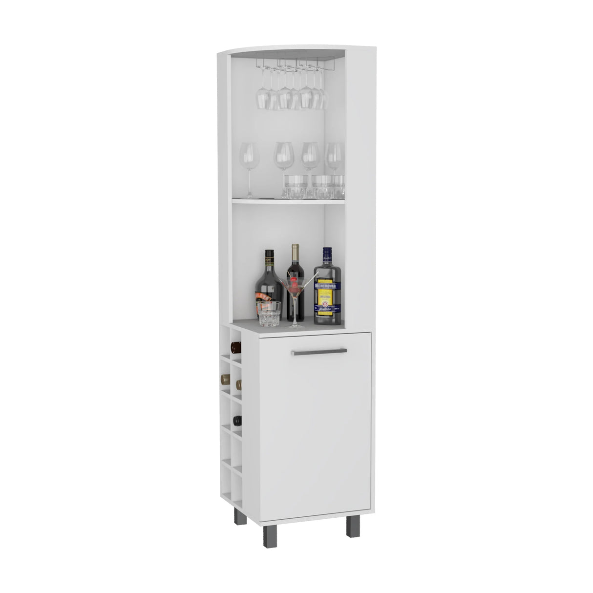 Modern White Corner Bar Cabinet With Wine Rack Storage - Omega Lifestyles