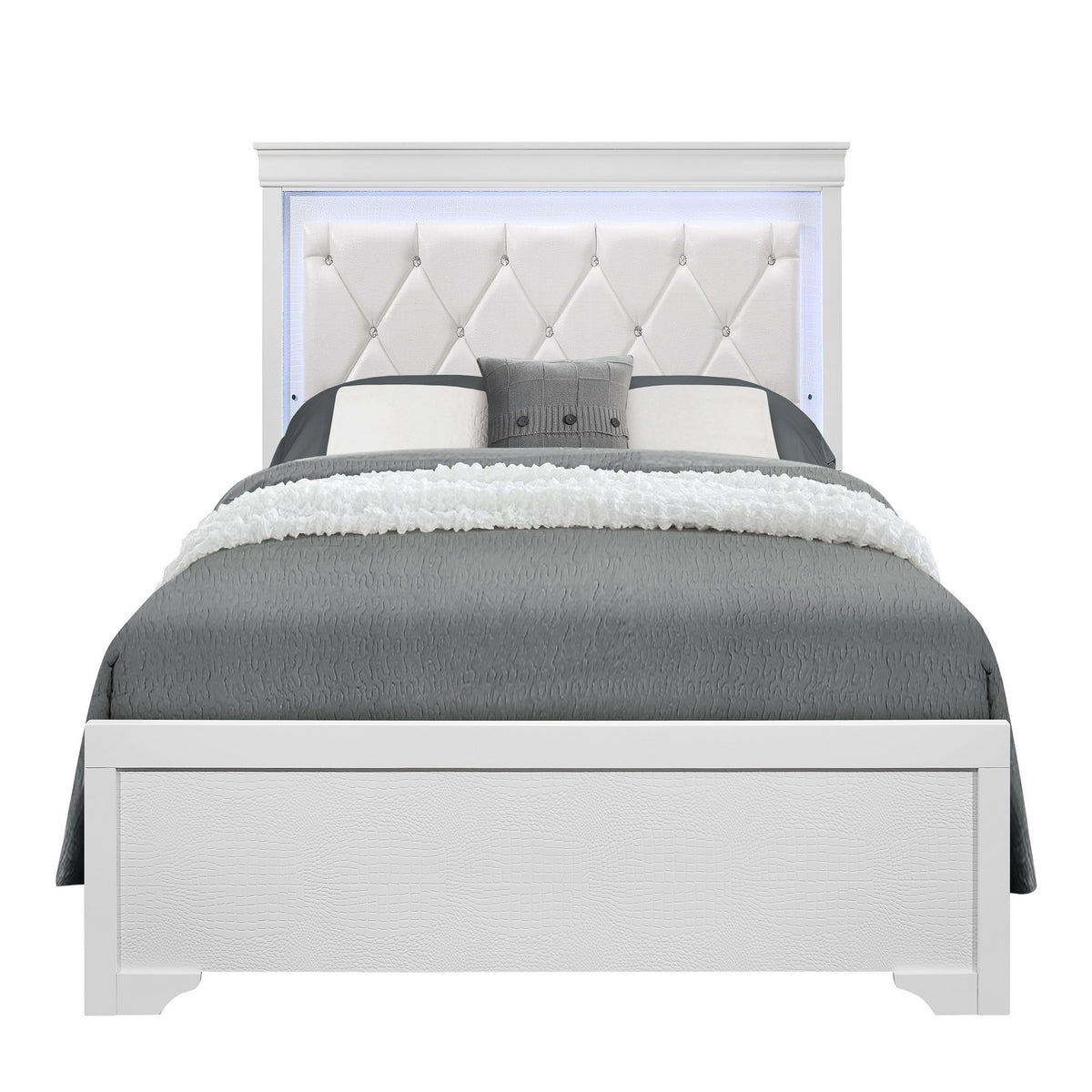 Queen Contemporary Shaker Style White Bedroom Set With LED Lighting