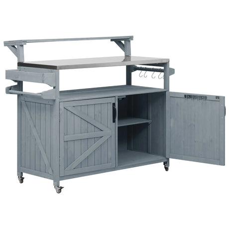 Outdoor Rolling Grill Cart With Raised Shelf Storage - Omega Lifestyles