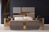 Modern Metallic River Sand Upholstered King Bed Frame - Omega Lifestyles