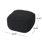 Cotton Knitted Square Dark Grey Pouf Cube - Omega Lifestyles