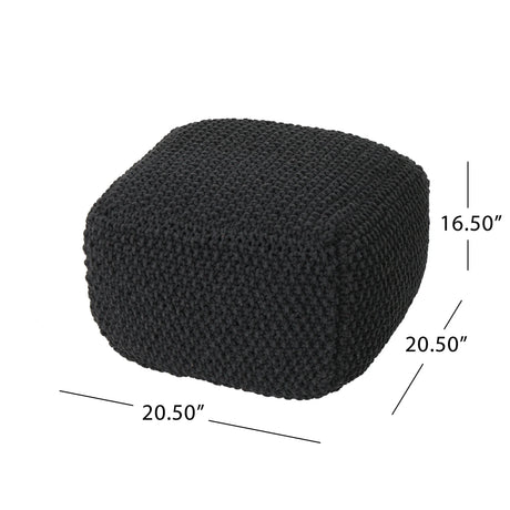 Cotton Knitted Square Dark Grey Pouf Cube - Omega Lifestyles