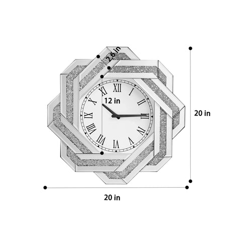 20-Inch Silver Mirrored Art Deco Wall Clock With Roman Numerals - Omega Lifestyles