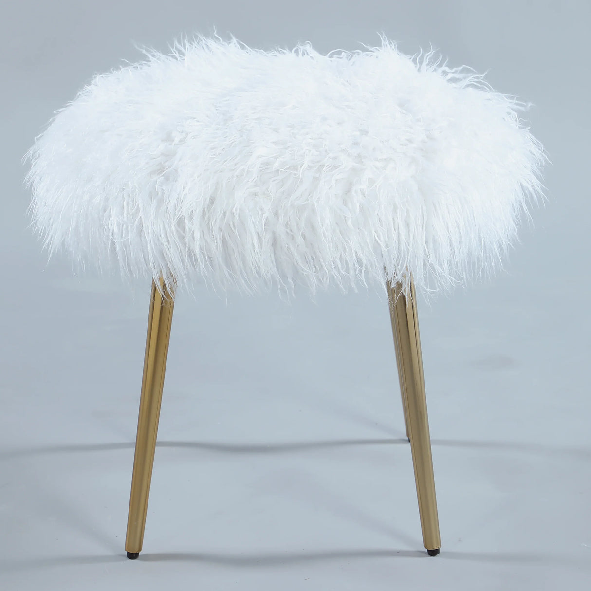 White Faux Fur Glamour Accent Ottoman With Rose Gold Legs - Omega Lifestyles