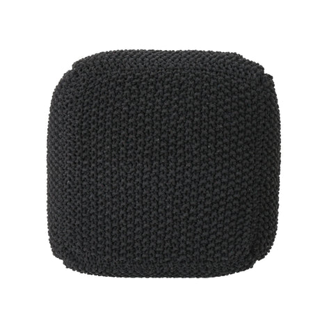 Cotton Knitted Square Dark Grey Pouf Cube - Omega Lifestyles
