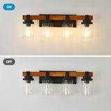 Matte Black Wooden Glass Shade 4-Light Ceiling Lamp - Omega Lifestyles