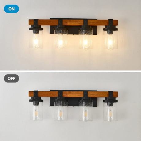 Matte Black Wooden Glass Shade 4-Light Ceiling Lamp - Omega Lifestyles