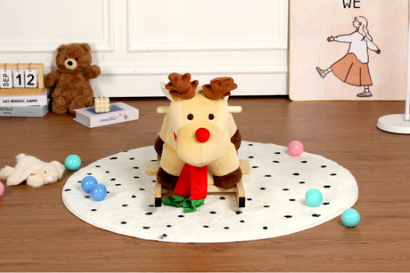 Soft Plush Fabric Kids Ride-On Rocking Horse Toy - Omega Lifestyles