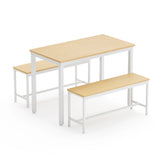 Industrial Dining Table Set With 2 Benches Natural White - Omega Lifestyles