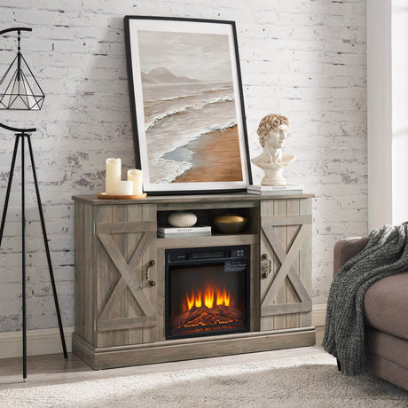 Farmhouse Gray Wash MDF Media TV Stand Fireplace - Sleep Galleria