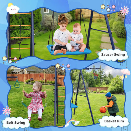 6-in-1 Backyard Steel Frame Swing Set With Ladder - Omega Lifestyles