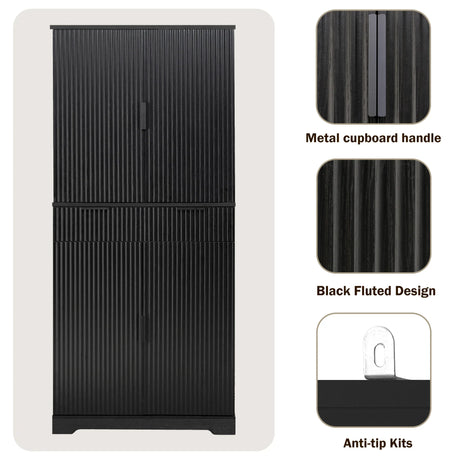 Fluted Freestanding Kitchen Pantry Cabinet With Drawers - Omega Lifestyles