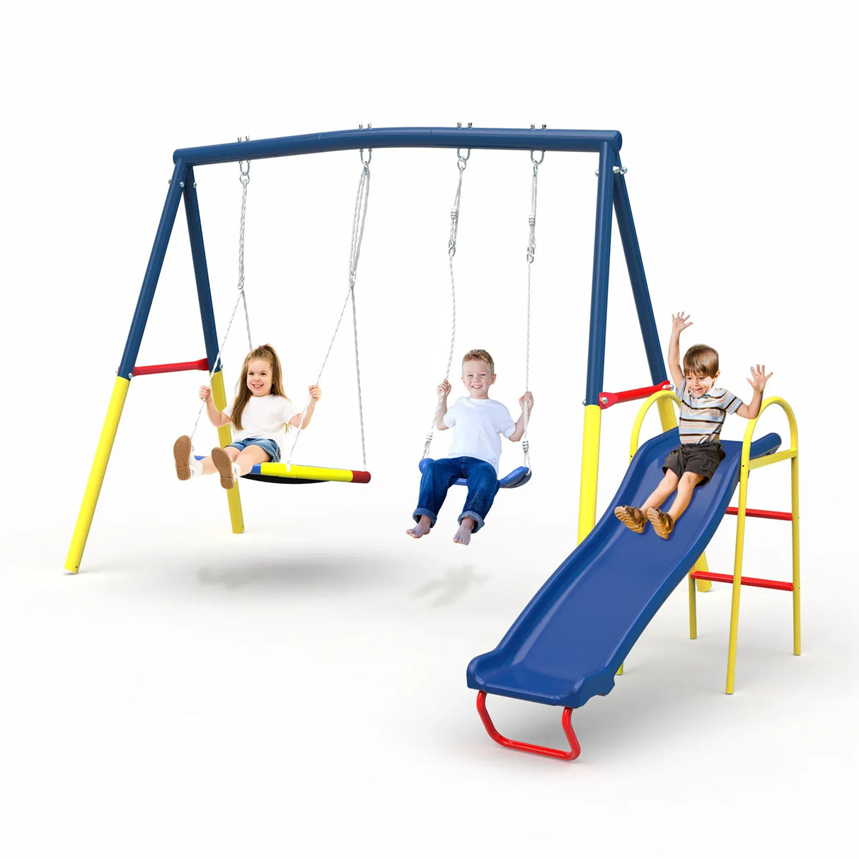 3-in-1 Heavy-Duty Steel Outdoor Kids Swing Set - Omega Lifestyles