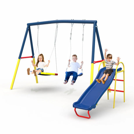 3-in-1 Heavy-Duty Steel Outdoor Kids Swing Set - Omega Lifestyles