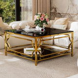 Modern Square Glass Coffee Table With Gold Metal Frame - Sleep Galleria