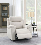 Beige Polished Microfiber Power Motion Massage Recliner Chair - Omega Lifestyles