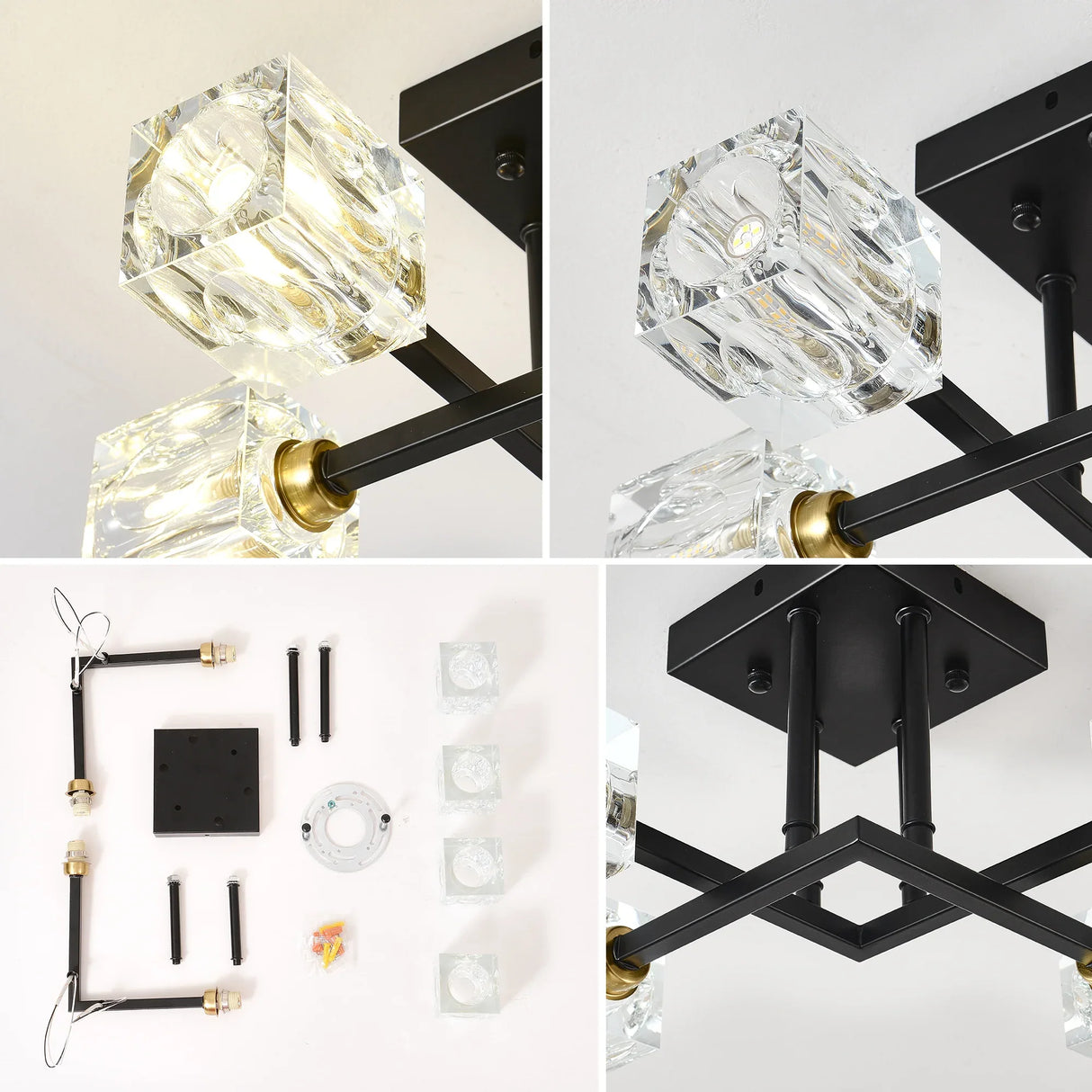 Modern Crystal Flush Mount Ceiling Light Matte Black - Omega Lifestyles