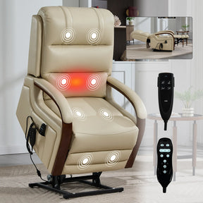 Power Beige Faux Leather Dual Motor Massage Recliner Chair - Omega Lifestyles