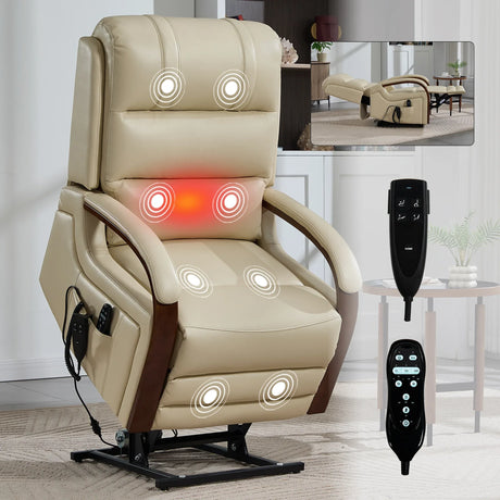 Power Beige Faux Leather Dual Motor Massage Recliner Chair - Omega Lifestyles