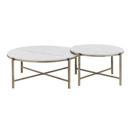 2-Piece Marble Top Nickel Finish Nesting Table Set - Omega Lifestyles