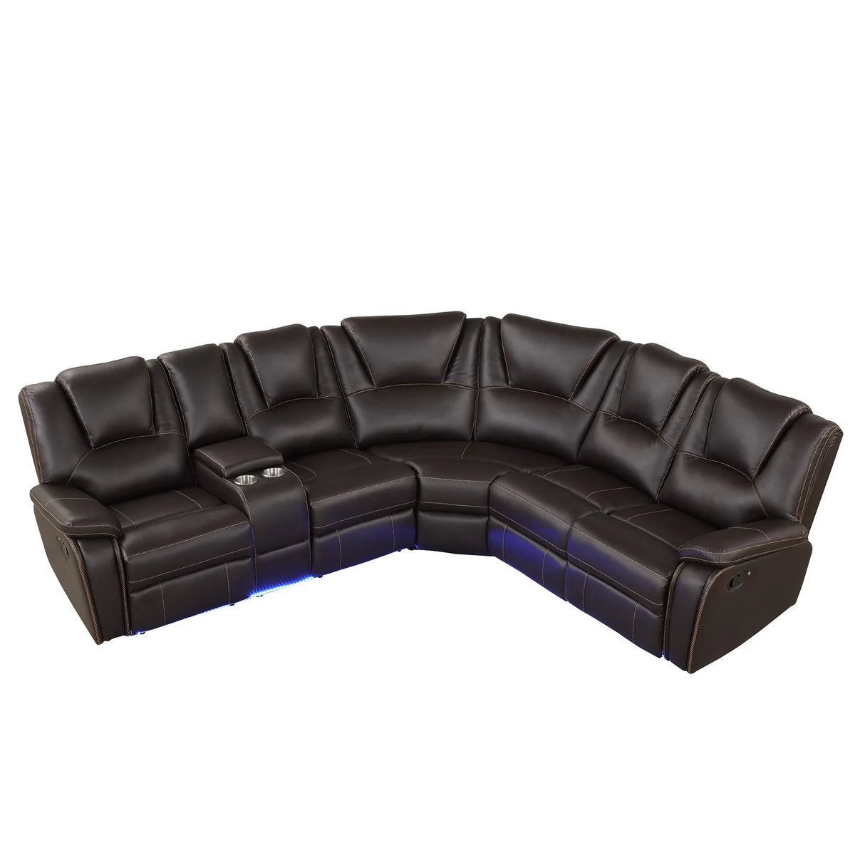 Modern Brown PU Leather Manual Reclining Sectional Sofa - Omega Lifestyles