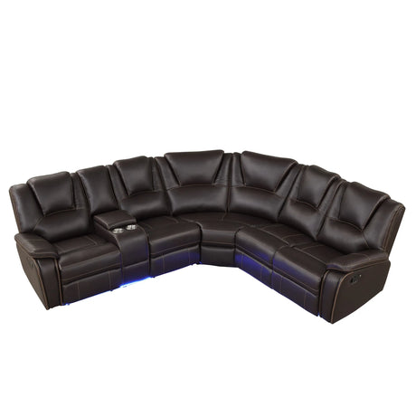 Modern Brown PU Leather Manual Reclining Sectional Sofa - Omega Lifestyles