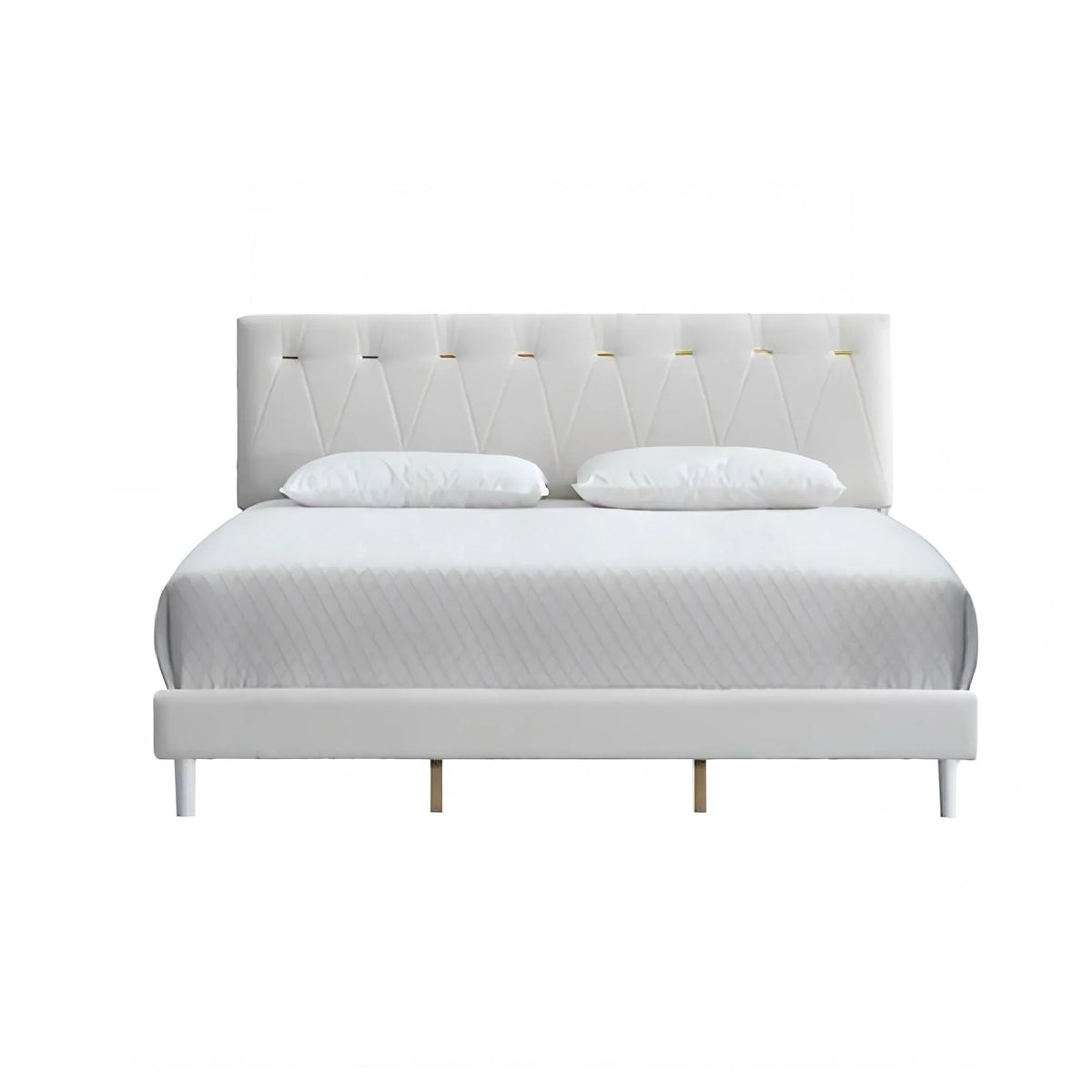 Full Platform Bed Wheat Polyester Fabric With Gold Inserts - Omega Lifestyles