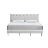 Full Platform Bed Wheat Polyester Fabric With Gold Inserts - Omega Lifestyles