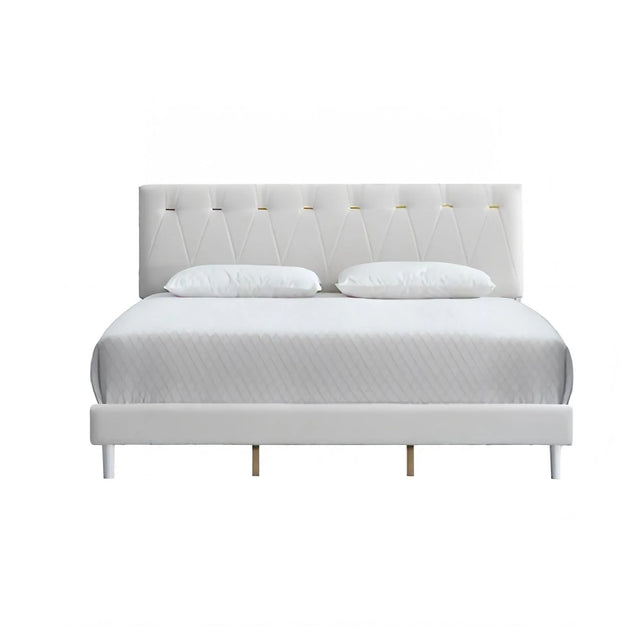 Full Platform Bed Wheat Polyester Fabric With Gold Inserts - Omega Lifestyles