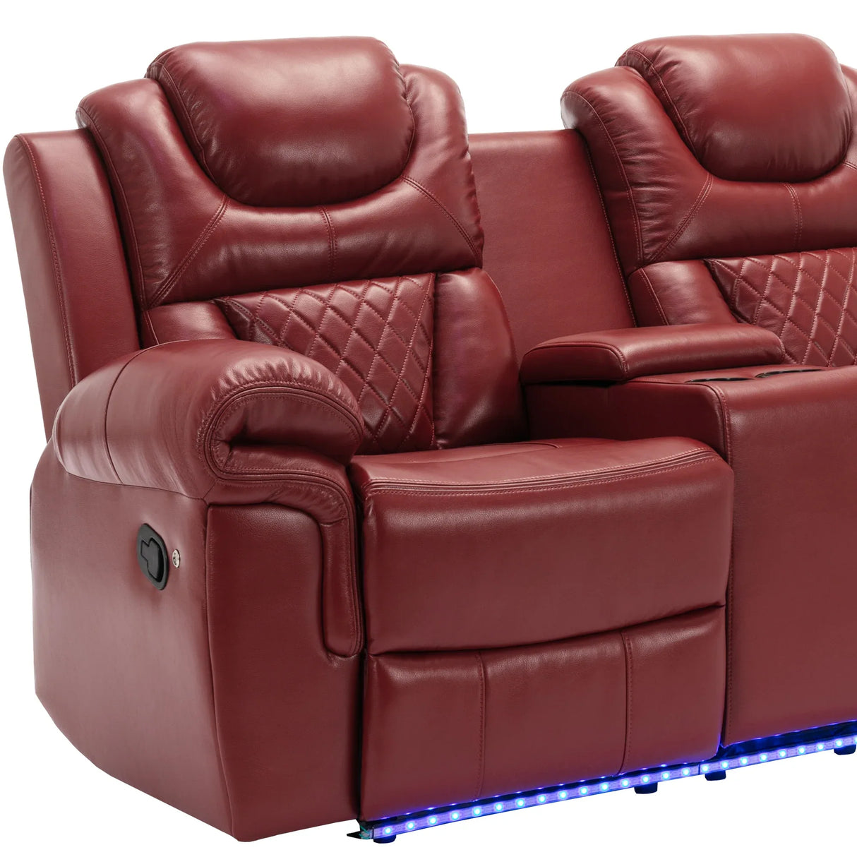 Wine Red Faux Leather Manual Recliner Sofa Set With LED Strip - Omega Lifestyles