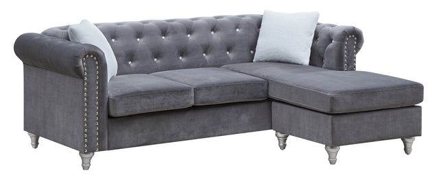 Gray Velvet Chaise Lounge Sofa With Pocketed Coil Seating - Omega Lifestyles