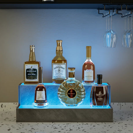 LED Lighted Modern Engineered Wood Bottle Display Shelf - Omega Lifestyles
