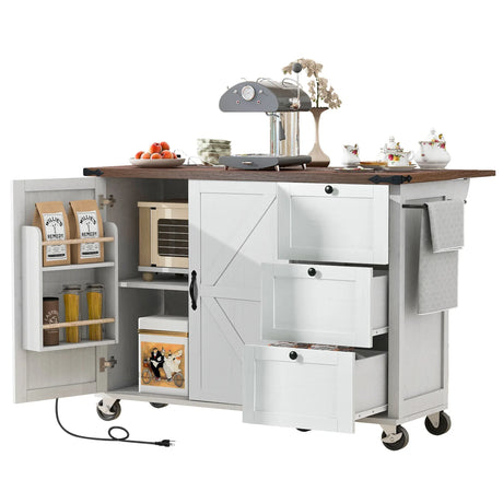 Farmhouse Kitchen Island Cart With Power Outlet - Omega Lifestyles