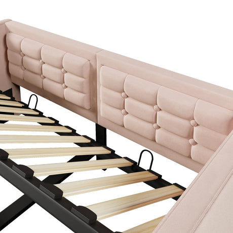 Twin Pink Velvet Upholstered Hydraulic Storage Bed Frame - Omega Lifestyles