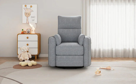 Manual Rocker Swivel Linen Upholstered Recliner Chair With Pillows - Omega Lifestyles