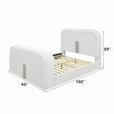 White Teddy Sherpa Floating King Bed With LED Fireplace - Omega Lifestyles