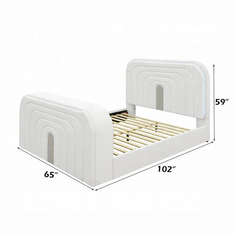 White Teddy Sherpa Floating King Bed With LED Fireplace - Omega Lifestyles