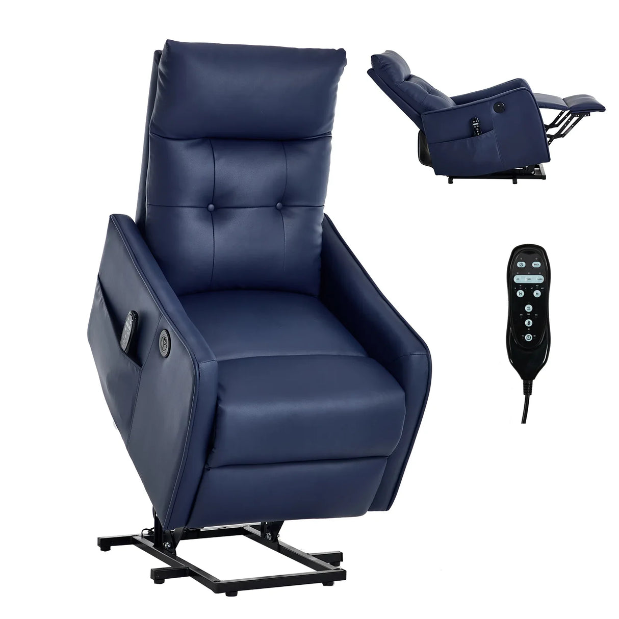 Medium-Firm Blue Faux Leather Power Lift Massage Recliner Chair - Omega Lifestyles