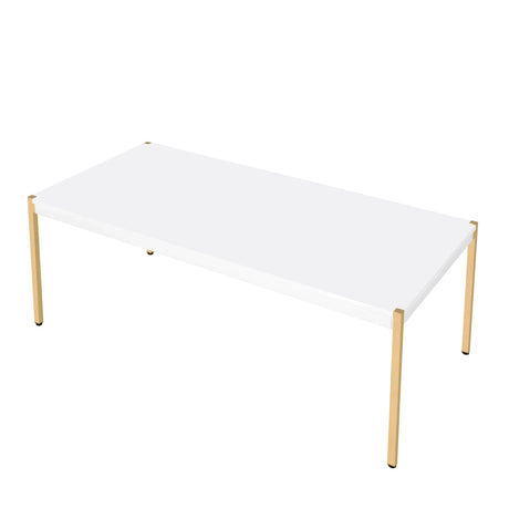 Minimalistic White Gold Finish Composite Wood Coffee Table - Omega Lifestyles