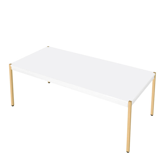 Minimalistic White Gold Finish Composite Wood Coffee Table - Omega Lifestyles